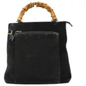 Gucci Bamboo Handbag Black Suede Leather